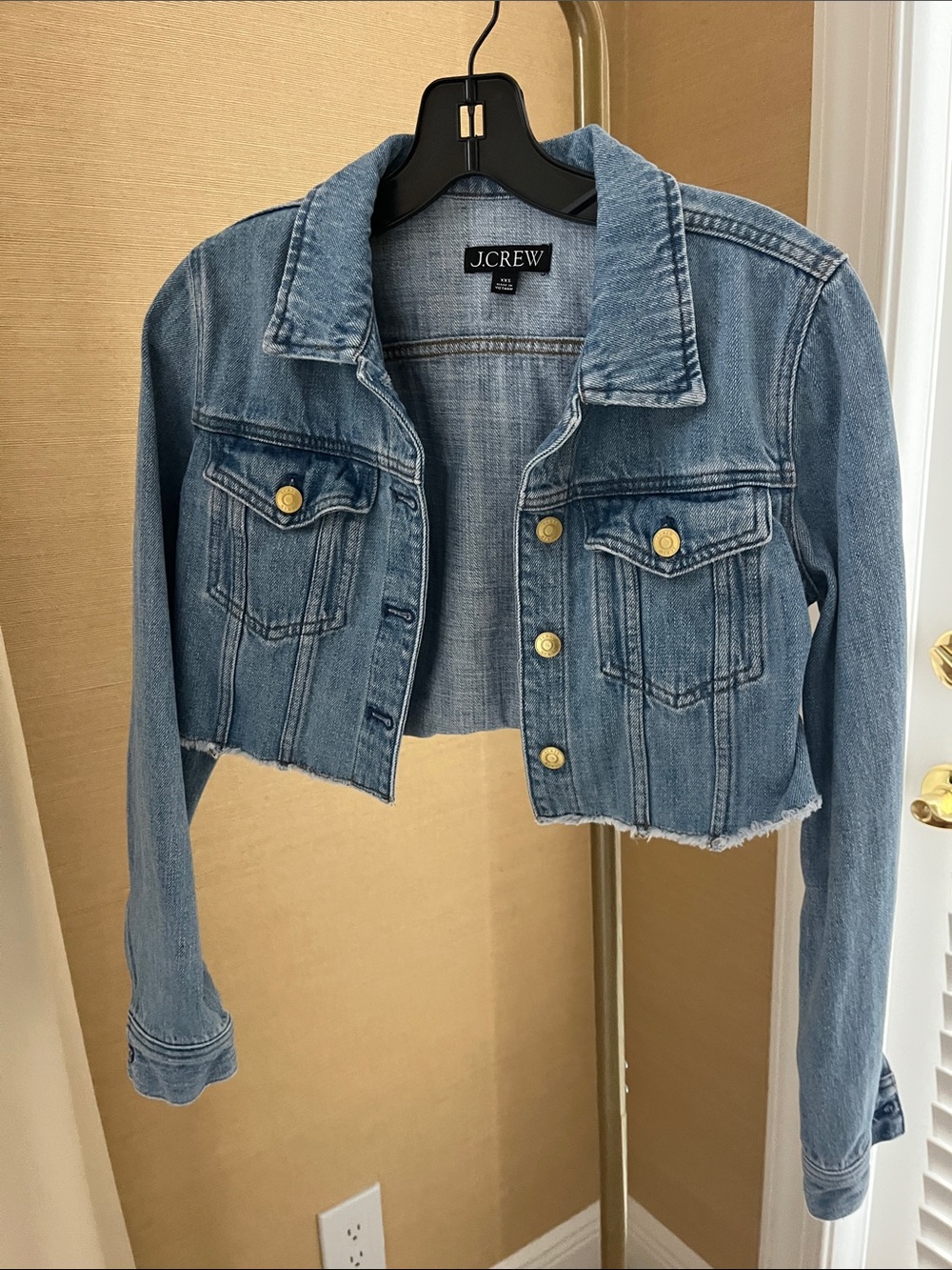 J. Crew Light Blue Cropped Denim Jacket with Frayed Hem